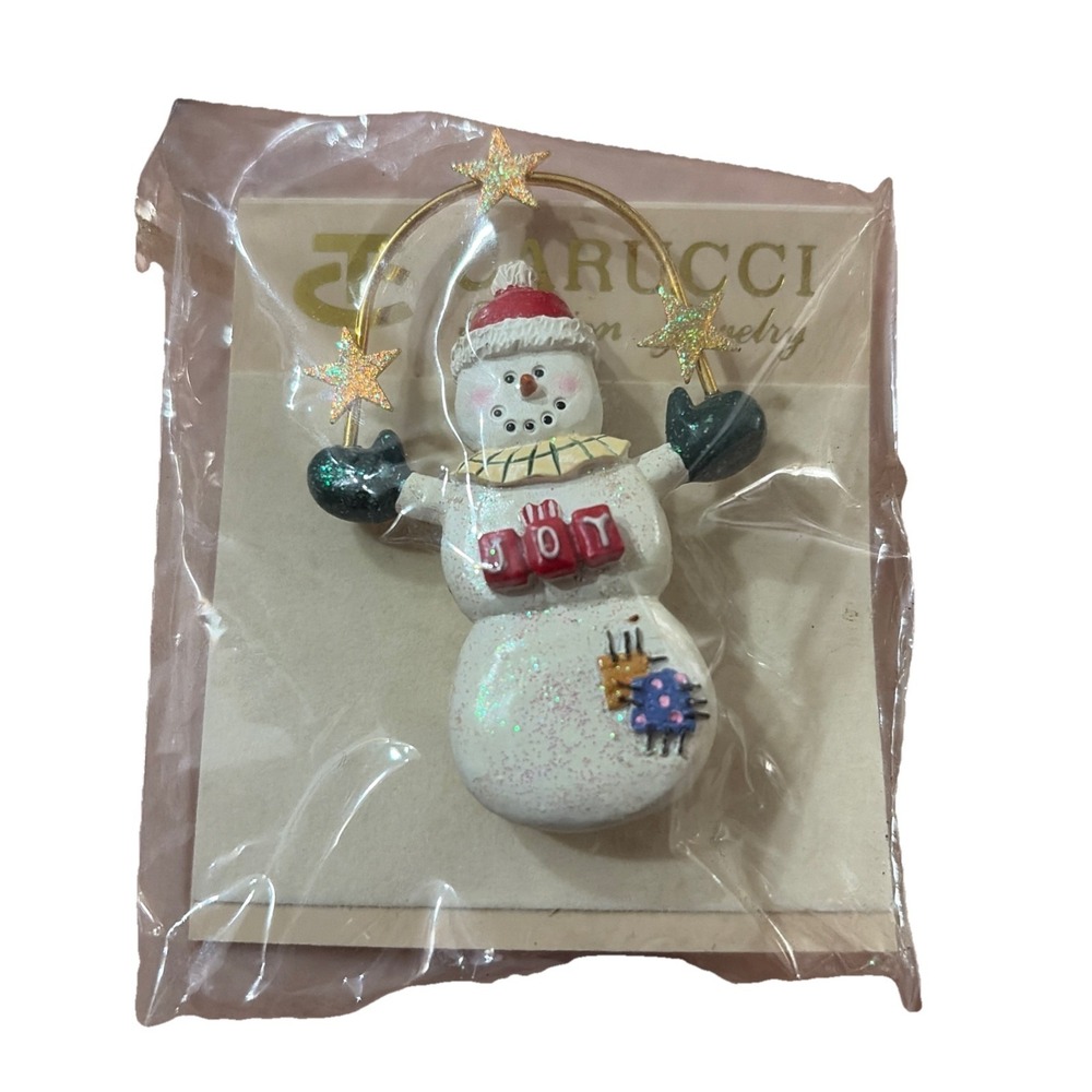 VINTAGE CARUCCI Snowman BROOCH PIN GOLD TONE New Old Stock Retro Joy